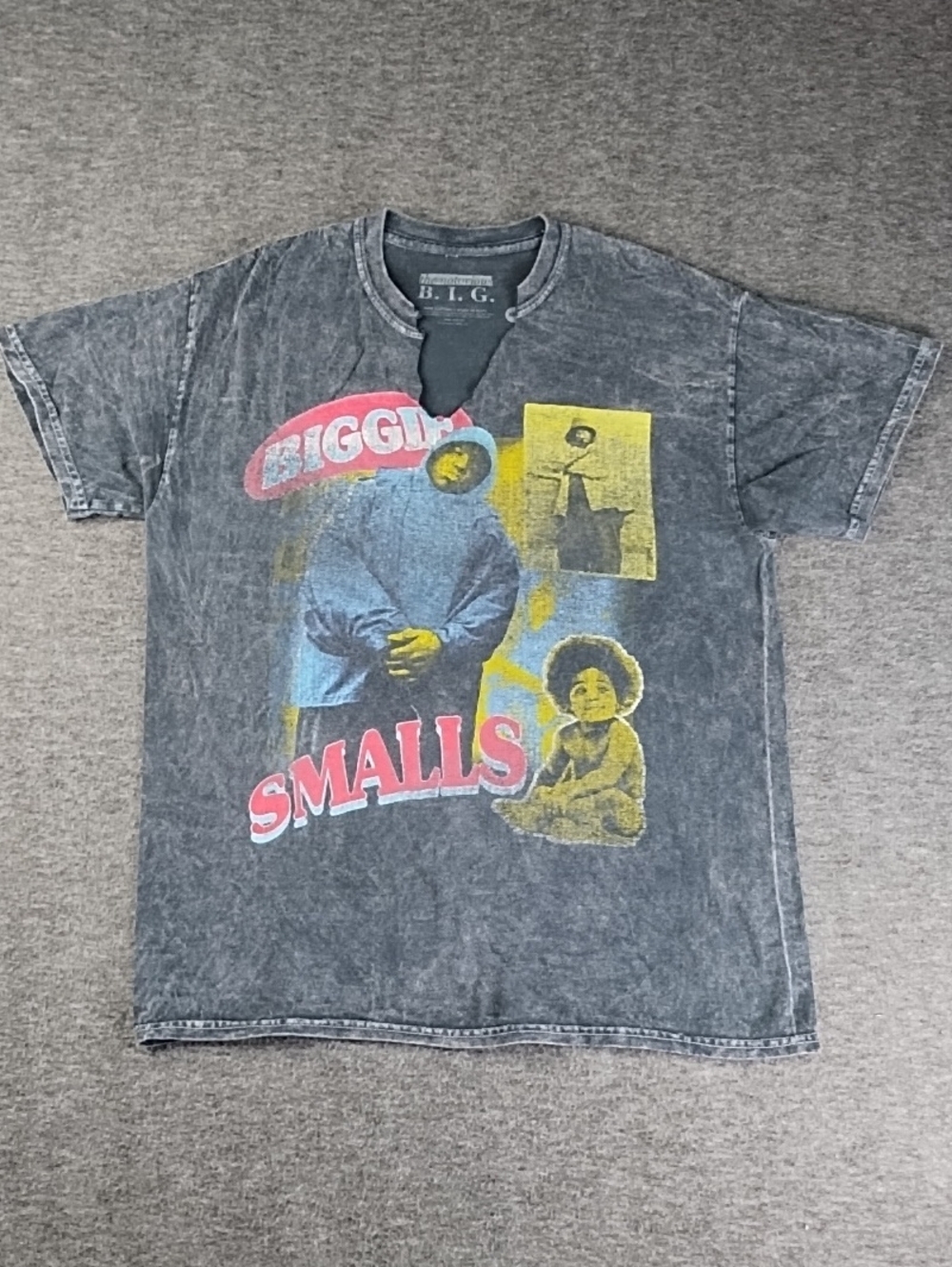 Biggie Smalls Tee in Washed Black - 'Smalls' Print